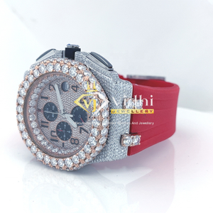 Мужские спортивные часы Vidhi класса люкс, аналоговый дисплей, автоматический механизм, белое золото, кожаный и силиконовый ремешок, стекло, стиль хип-хоп, с бриллиантами VVS и муассанитом - Product Image 3