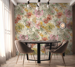 ทำในเยอรมนีภาพจิตรกรรมฝาผนังดอกไม้สีเบจสีส้มไม่ทอไวนิลภาพจิตรกรรมฝาผนังสำหรับโรงแรม-2,80x1,59เมตร - Product Image 1