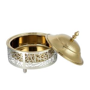 Plato para Calentar Comida de Acero Inoxidable, Color Natural, Diseño Árabe Clásico, Caligrafía Islámica, Plato para Servir Buffet - Product Image 1