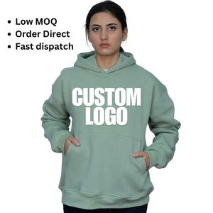 Sudadera con capucha extragrande de algodón para mujer verde menta con logotipo personalizado 400 GSM MOQ bajo precio competitivo RTS listo para enviar bordado serigrafiado - Product Image 1