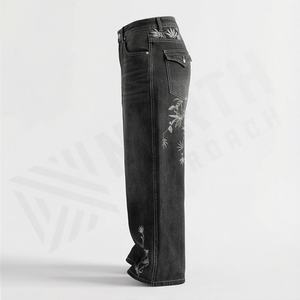 Pantalones Vaqueros Anchos de Mezclilla para Mujer, Estilo Hip Hop Vintage Americano, Bordado con Patrón Geométrico, Color Personalizado, Estilo Holgado - Product Image 3