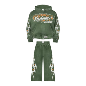 2025 Wholesale sweat suit jogging suits women 100%cotton zip <b>up</b> hoodie and flare sweatpants distressed Mens hoodies for <b>Boys</b> - Product Image 2