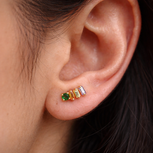 <b>Emerald</b> Cut Diamond <b>Stud</b> Earrings Gold Plated Alloy Copper Trendy Party Gift - Product Image 2
