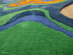 Tapis d'intérieur fait main sur mesure, forme irrégulière abstraite | Tapis d'art multicolore bleu vert orange |   Décoration de sol contemporaine - Product Image 6