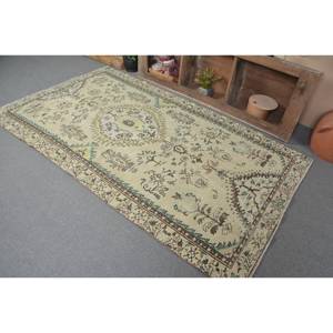 Tapis en laine turque beige et vert vintage 5 'X 8' tissage plat motif patchwork support en latex pour décorations de salon - Product Image 4