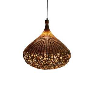 Lampe à suspension légère en coquille de bambou-Lumière moderne naturelle pour manger ou lire Nook - Product Image 2