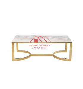 Table basse en métal et marbre de style design pour salon, avec cadre en métal finition or - Product Image 1
