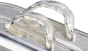 Plateau de service Offre Spéciale plateau en marbre blanc vert noir avec poignées en argent plateau en marbre décoratif en gros décor à la maison - Product Image 5