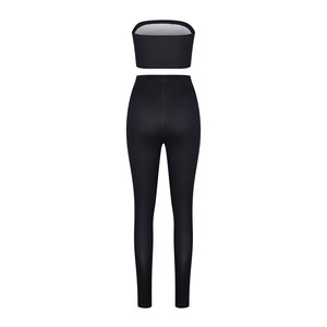 Ropa de Fitness personalizada de etiqueta privada, ropa deportiva para niñas, conjunto de Yoga de dos piezas de Spandex para mujer, conjunto de sujetador y pantalón corto, comodidad de Color negro - Product Image 3