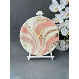 Large epoxy resin <b>wall</b> <b>clock</b> with and flowing pigment suitable for rustic farmhouse settings - Product Image 5