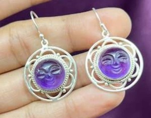 Boucles d'oreilles pendantes uniques faites à la main en améthyste, forme ronde de 10 mm, serties clos, ensemble de bijoux vintage, cadeau d'anniversaire pour elle - Product Image 1