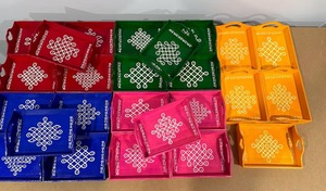 Plateau décoratif en bois Mini Kolam assorti pour décoration indienne mariage pendaison de crémaillère Diwali Festival cadeaux de retour Rangoli Muggu Tray - Product Image 6