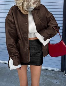 เสื้อโค้ทหนังเทียมสำหรับผู้หญิง, เสื้อโค้ทหนังสำหรับฤดูหนาวทรงโอเวอร์ไซส์ทันสมัยสำหรับฤดูใบไม้ร่วงฤดูใบไม้ผลิ - Product Image 3