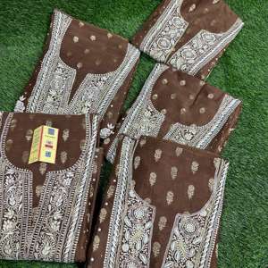 Opulent Elegance Satin Chiniya <b>Silk</b> Knee-Length <b>Dress</b> with Handmade Embroidered Solid Pattern Natural Waistline Chanderi Dupatta - Product Image 6