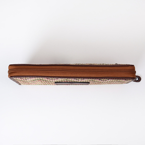 Handmade Modern Women's Leather <b>Wallet</b> Slim Fancy <b>Long</b> Zippered with RFID Blocking Design Stone Pattern Textured Cloth - Product Image 4
