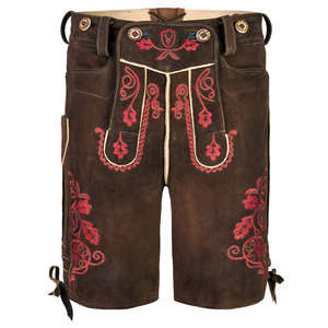 2025 Customized Lightweight Bavarian Real Suede Leather Lederhosen Men's Embroidery Mid Matching <b>Suspenders</b> Shorts <b>Button</b> Fly - Product Image 4