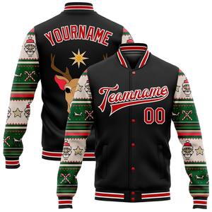 Custom Christmas Bomber Full-Snap Varsity Letterman <b>Jacket</b> Vintage Style Fleece Varsity <b>Jacket</b> with V-Neck Collar Winter - Product Image 2