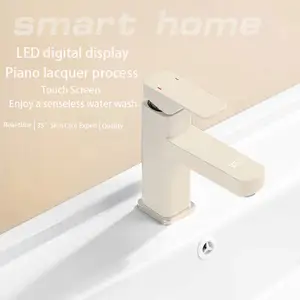 Keran wastafel kamar mandi, keran wastafel kamar mandi tampilan Digital Led, keran Mixer mandi air dingin dipasang di dek lubang tunggal baru