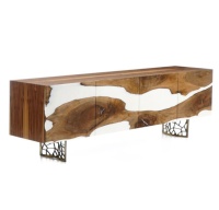 Meubles haut de gamme Dernier design Buffet en résine époxy blanche et bois massif Live Edge, armoire de buffet, armoire de cuisine