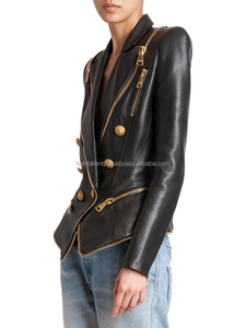 Chaqueta de cuero de oveja genuina con cremallera múltiple para mujer de moda disponible en todos los colores y tamaños - Product Image 5