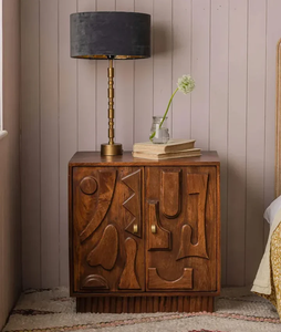 Mesa de Noche de Madera de Mango con Acabado Dorado Oscuro, Mesita de Noche Moderna de Madera, Mueble de Almacenamiento para Dormitorio - Product Image 1