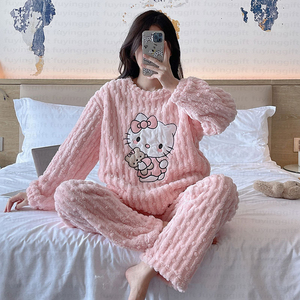 ชุดนอนแขนยาวผ้าสักหลาดหนาระบายอากาศผ้ากำมะหยี่สีแสด - Product Image 5