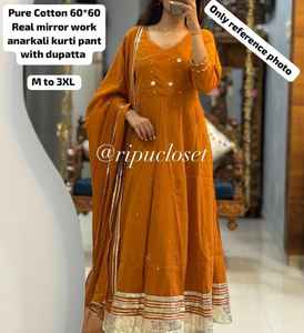 Ensemble Kurti Pantalon Anarkali Salwaar Kameez pour Femmes en Coton Ethnique Style Indien avec Broderie Dhori pour Mariage Fête Festive Vente en Gros - Product Image 2