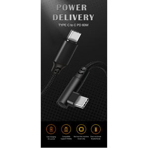 Cable de carga rápida en forma de L, tipo C a tipo C, de nailon trenzado, de 5 pies, para teléfonos celulares y dispositivos. - Product Image 3