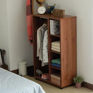 Sturdy and Durable Wooden <b>Clothes</b> <b>Storage</b> Organizer Wardrobe with Wheels - Product Image 2