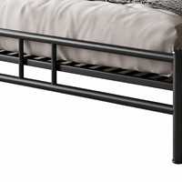 Cadre de lit en métal noir, taille double, avec tête de lit décorative à motifs, lattes de support robustes pour chambre à coucher et hôtel