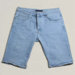 Short en jean pour homme avec taille haute et logo personnalisé Deux poches latérales Light Wash Straight Streetwear personnalisé hiver automne - Product Image 1