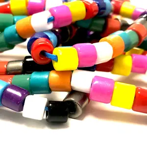 Perles cylindriques en verre de Murano à grand trou faites à la main en cristal multicolore et perles de verre - Product Image 2