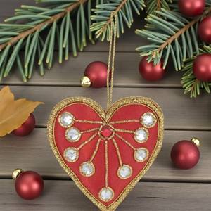 ห้อยประดับรูปหัวใจแบบซารี |   เครื่องประดับรูปหัวใจด้ายโลหะสวยงามประดับด้วยลูกปัด |   เหมาะสำหรับห้องนั่งเล่น ตกแต่งในช่วงเทศกาล” - Product Image 4