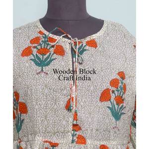 Handmade 100% Cotton Indian Eco-Friendly Summer Floral Midi <b>Dress</b> Digital Printed tassel String Closer Design sunny Weather Wear - Product Image 2