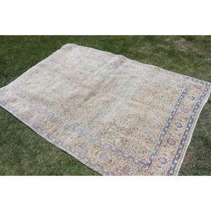 Alfombra Vintage de 4.6x6.8 pies, Alfombra Turca con Borde Azul de Lana - Product Image 2