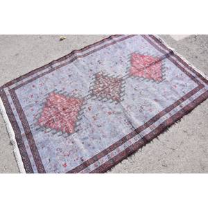 Tapis turc Kilim, 4x5,9 pieds, tapis vintage, tapis en laine bleu patchwork - Product Image 2