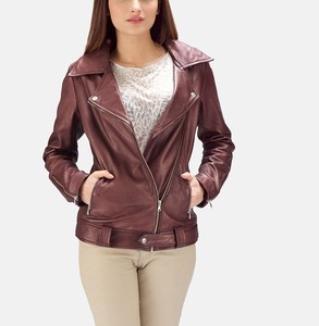 Chaqueta de cuero directa de fábrica para mujer, abrigo de motociclista de cuero Real ajustado de invierno, ropa de abrigo informal de moda para mujer - Product Image 1