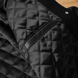 Veste universitaire en faux cuir véritable et col Byron Streetwear Melton Wool Body Welts Pockets Black Varsity Jackets - Product Image 5