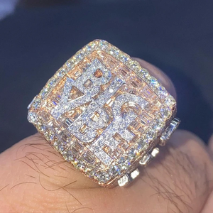925 Sterling <b>Silver</b> High Shine VVS Moissanite Diamond Custom Letter Iced Out Hip Hop Luxury <b>Statement</b> Men Women Wear <b>Ring</b> - Product Image 1