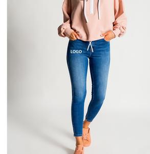 Pantalones vaqueros ajustados de diseño personalizado para mujer pantalones vaqueros informales ajustados elásticos transpirables 100% algodón al por mayor - Product Image 3