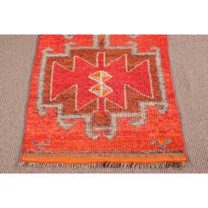 2.4x9.1 ft Turkish Herki Rug, <b>Red</b> Southwestern Vintage <b>Wool</b> Rug - Product Image 5