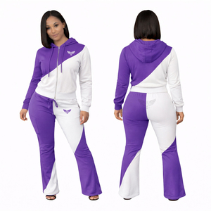 Conjunto Deportivo de Chándal con Bloques de Color Personalizados, Sudadera con Cremallera para Mujer, Pantalones Deportivos Acampanados - Product Image 3