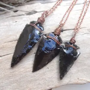 Collar de piedras preciosas de cristal natural al por mayor colgante de punta de flecha de ágata elegante recuerdo de envoltura de alambre tallado religioso de alta calidad - Product Image 6