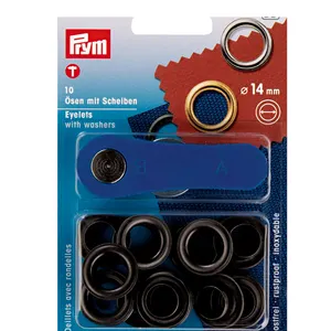 Prym-Accesorios de costura 541384, ojales negros de 14mm con arandelas, paquete de 10 para ropa y artesanía