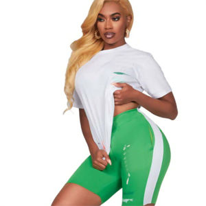 Ensemble de t-shirt et short de sport pour femmes de qualité supérieure 2025, doux et confortable, tendance, vêtements de sport deux pièces pour femmes, 100% coton - Product Image 1