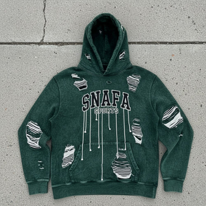 Sudadera con Capucha de Alta Calidad para Hombre, Estilo Urbano, Personalizada, de Algodón Puro, con Detalles Desgastados, Estilo Vintage, Bordada - Product Image 1