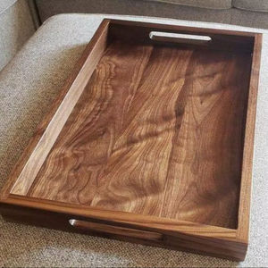 Plateau de service élégant en bois de style diamant, poignées intégrées élégantes et fabriquées à la main de qualité supérieure, vaisselle durable pour la salle de bain des boissons - Product Image 1