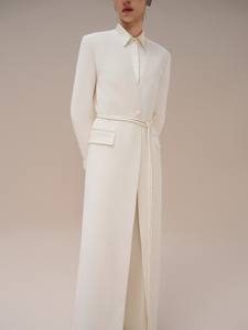 Manteau long quantité minimale de commande bas pour femmes manteau de longueur Larissa à double boutonnage ensembles de tissus tissés en élasthanne rayonne pour femmes usine blanche - Product Image 4