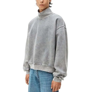 เสื้อสเวตเชิ้ตผู้ชายคอโอ ทรงใหม่ ล้างสีแบบแอซิด สำหรับฤดูหนาว ผ้าฝ้ายฟลีซ 100% แขนยาว ปลายแขนยางยืด สีพื้นแบบกำหนดเอง - Product Image 1