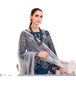 Ramsha บูติกชุดเดรสผ้าชีฟองผ้าไหมปักลาย3ชิ้นหรูหราทันสมัยชุดปาร์ตี้ของผู้หญิงอินเดียปากีสถาน - Product Image 1